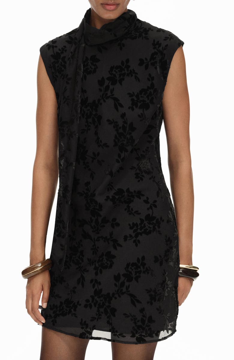 MANGO Floral Jacquard Minidress, Main, color, Black