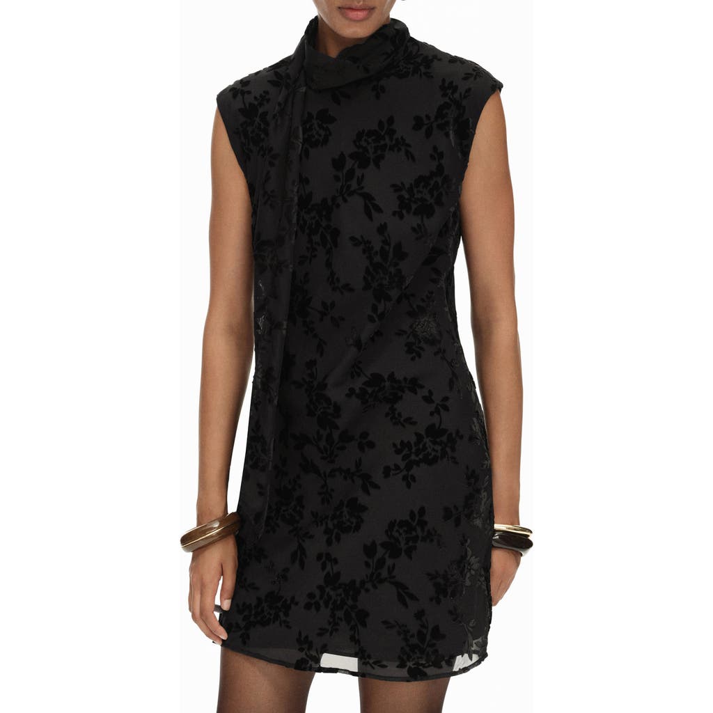 Mango Floral Jacquard Minidress In Black