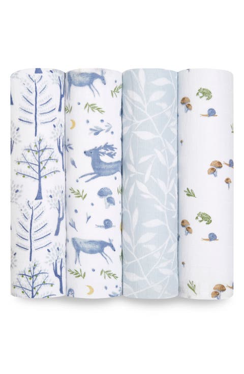 Assorted 4-Pack Organic Cotton Muslin Swaddling Cloths