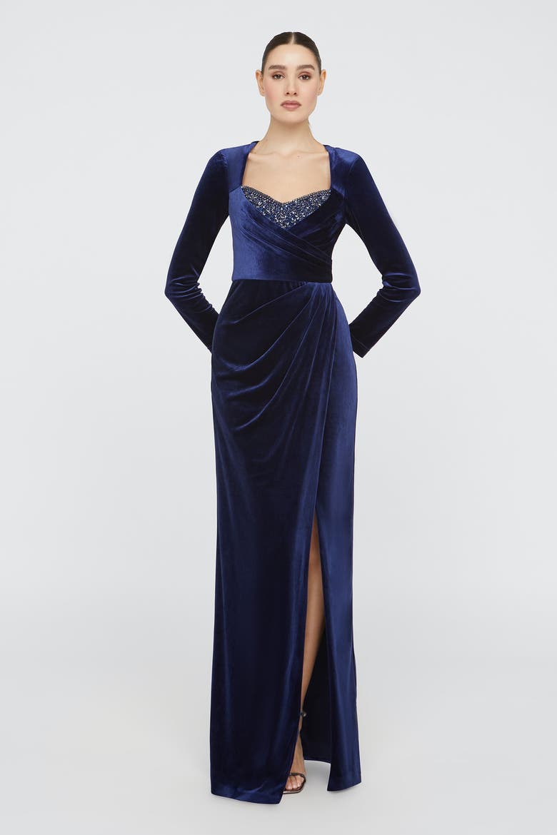 Emerson Long Sleeve Gown, Alternate, color, French Navy