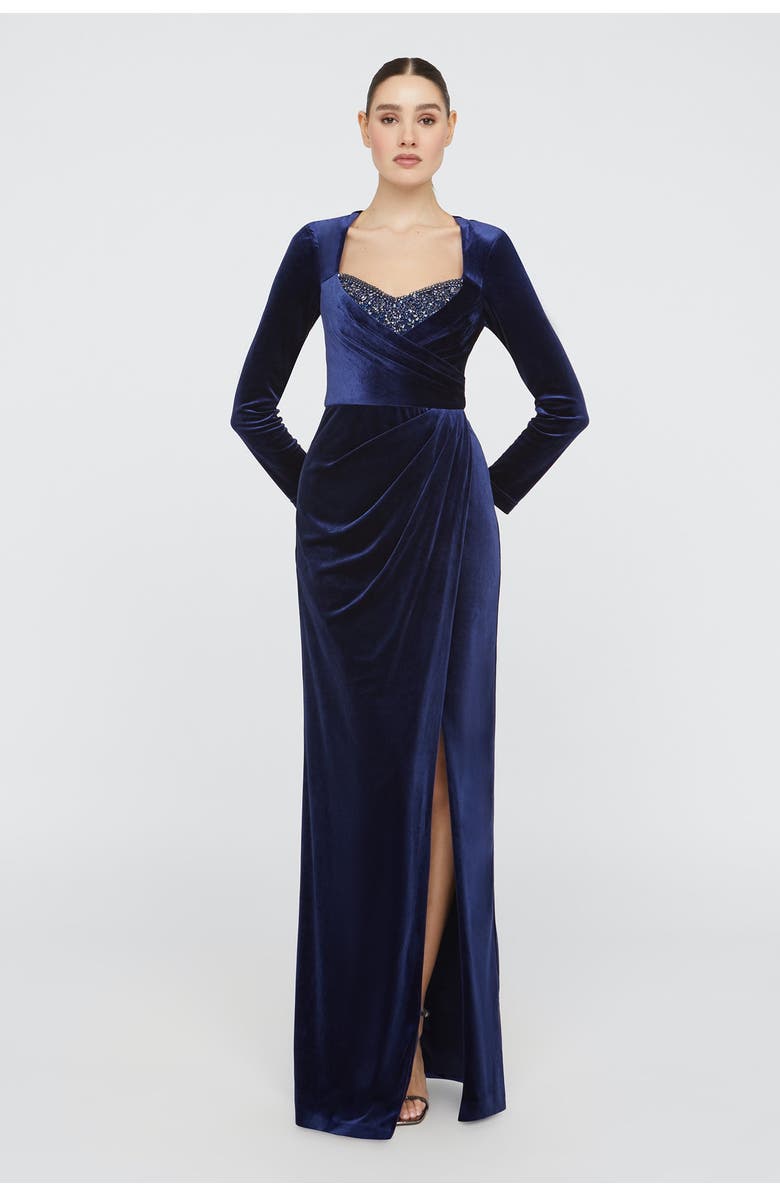 Theia Emerson Long Sleeve Gown, Alternate, color, French Navy