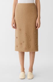 Lafayette 148 New York Floral Appliqué Raffia Effect Midi Skirt