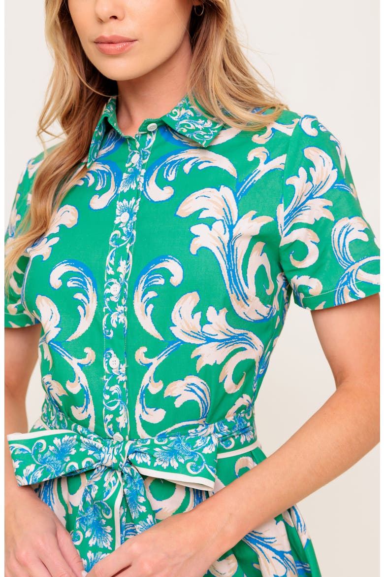 Swirl Print Short Sleeve Cotton Shirtdress, Alternate, color, GREEN IVORY