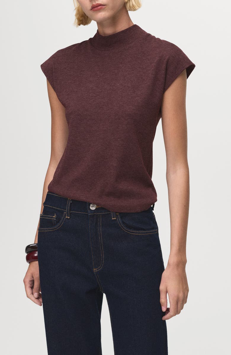 MANGO Mock Neck Cap Sleeve Knit Top, Main, color, Burgundy