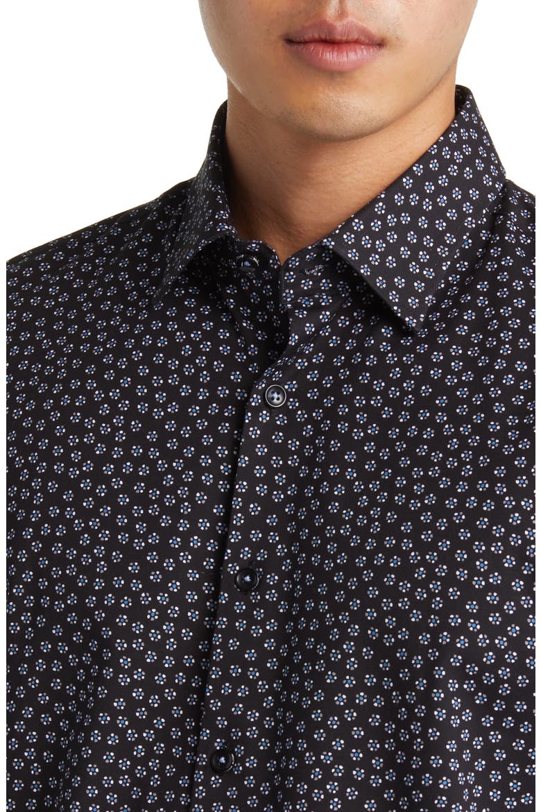 Ditsy Floral Button-Up Shirt, Alternate, color, BLACK