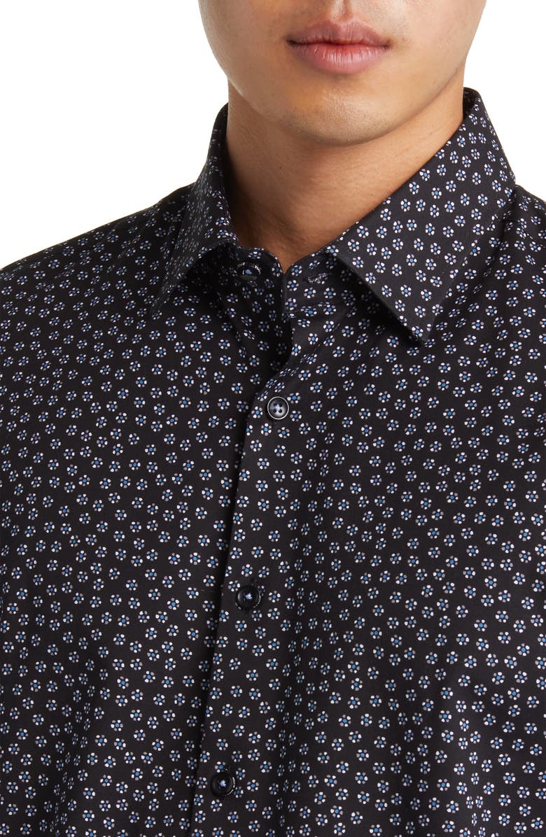 Stone Rose Ditsy Floral Button-Up Shirt, Alternate, color, Black