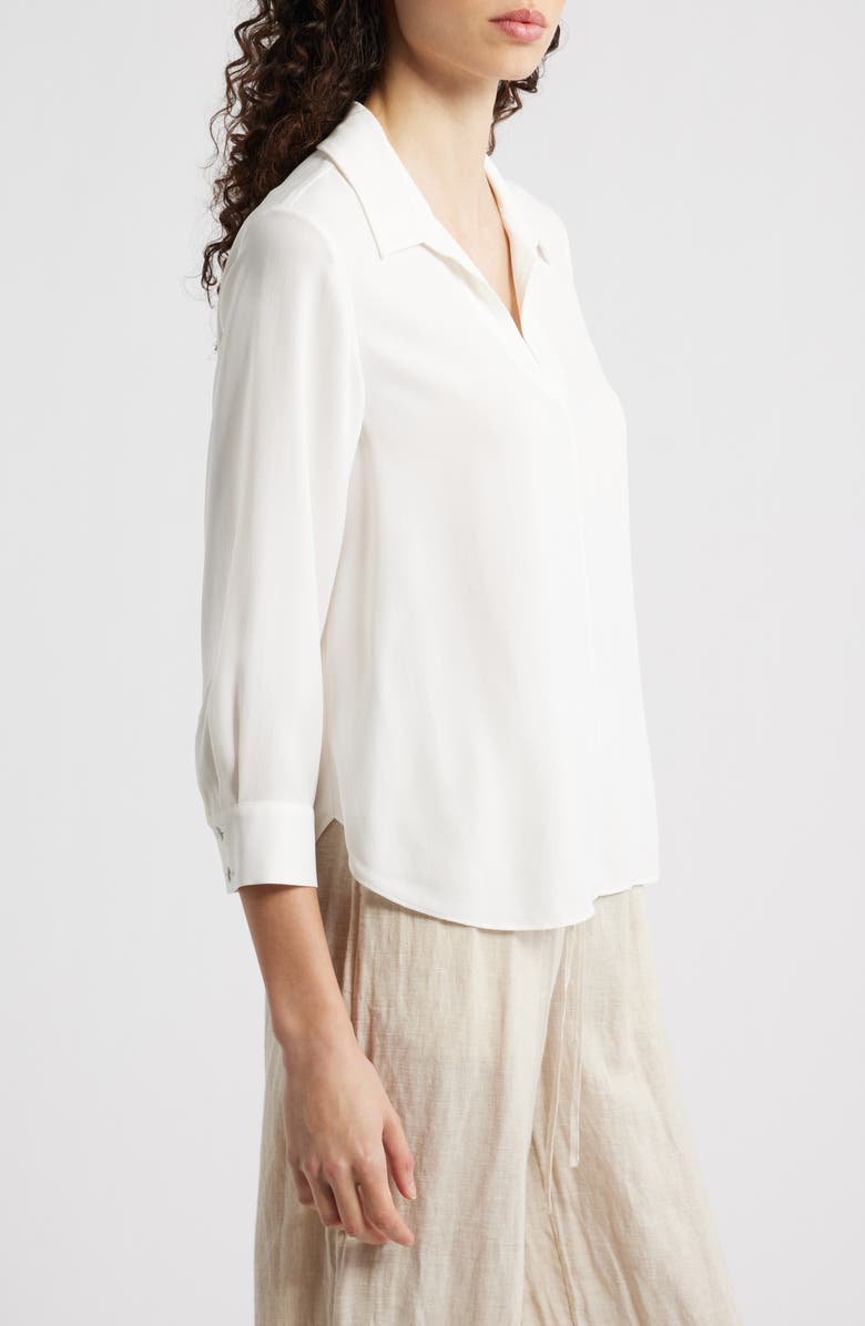 Eileen Fisher Split Neck Silk Georgette Top, Alternate, color, Ivory