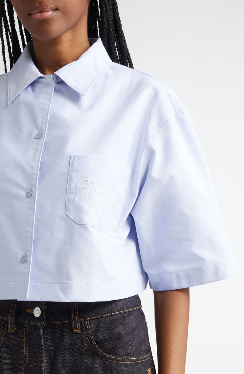 Givenchy Crop Cotton Oxford Short Sleeve Button-Up Shirt, Alternate, color, 