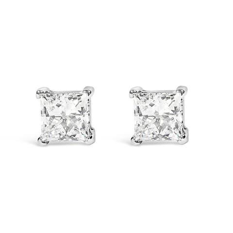 14K White Gold 3/4 Ct Princess Lab Grown Diamond Solitaire Stud Earrings