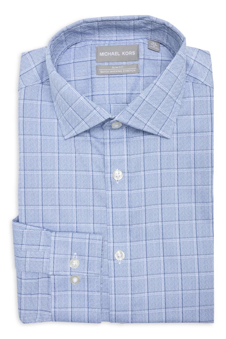 Grid Print Slim Fit Performance Dress Shirt, Alternate, color, BLUE
