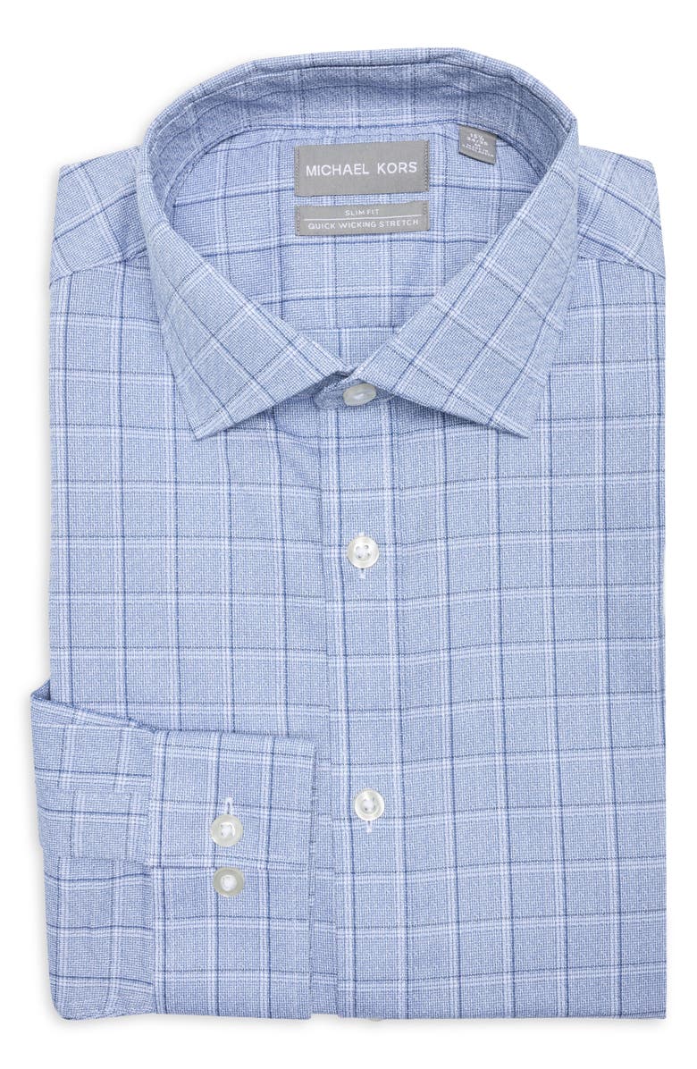 Michael Kors Grid Print Slim Fit Performance Dress Shirt, Alternate, color, Blue