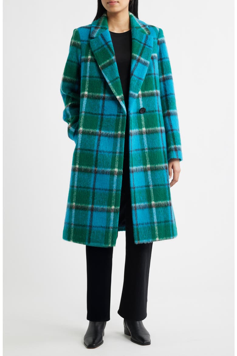 Brushed Plaid Coat, Alternate, color, TEAL PLAID