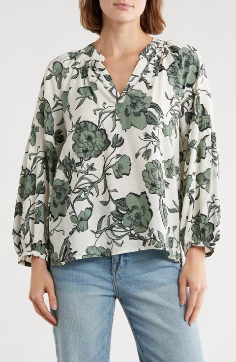 Long Sleeve Printed Popover Top