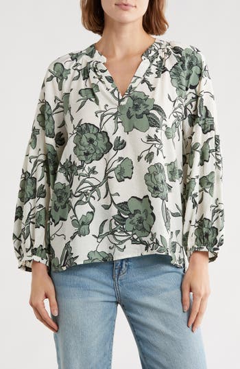 Caslon ® Floral Long Sleeve Popover Top