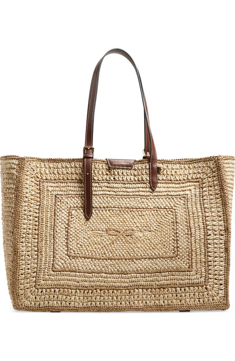 Anya Hindmarch Bow Crocheted Raffia East/West Tote, Main, color, Natural