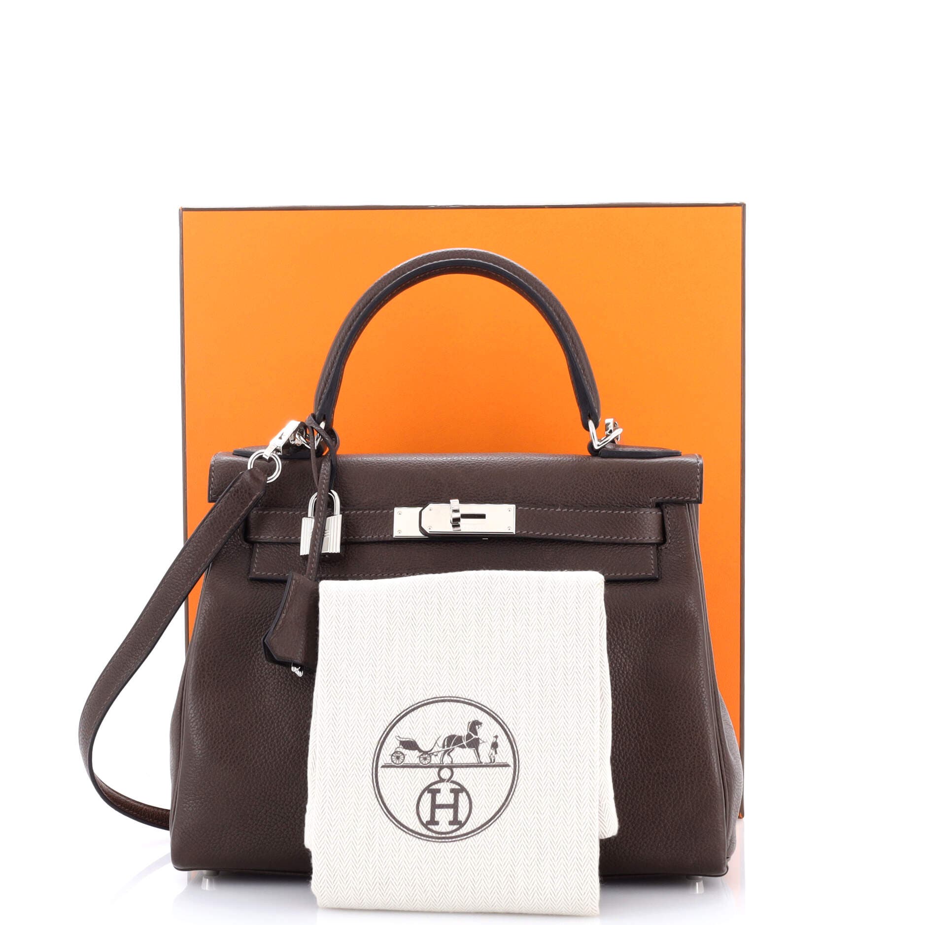 Pre-Owned Hermes Kelly Handbag Brown Barenia Faubourg with Palladium Hardware 28, Alternate, color, Ebene