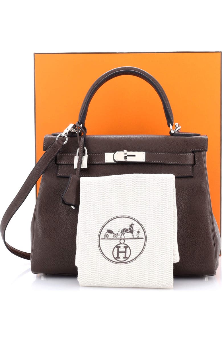 Pre-Owned Hermes Kelly Handbag Brown Barenia Faubourg with Palladium Hardware 28, Alternate, color, Ebene
