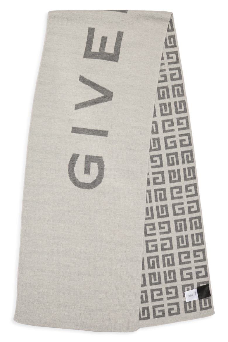 Intarsia 4G Double Face Wool Scarf, Alternate, color, PEARL GREY