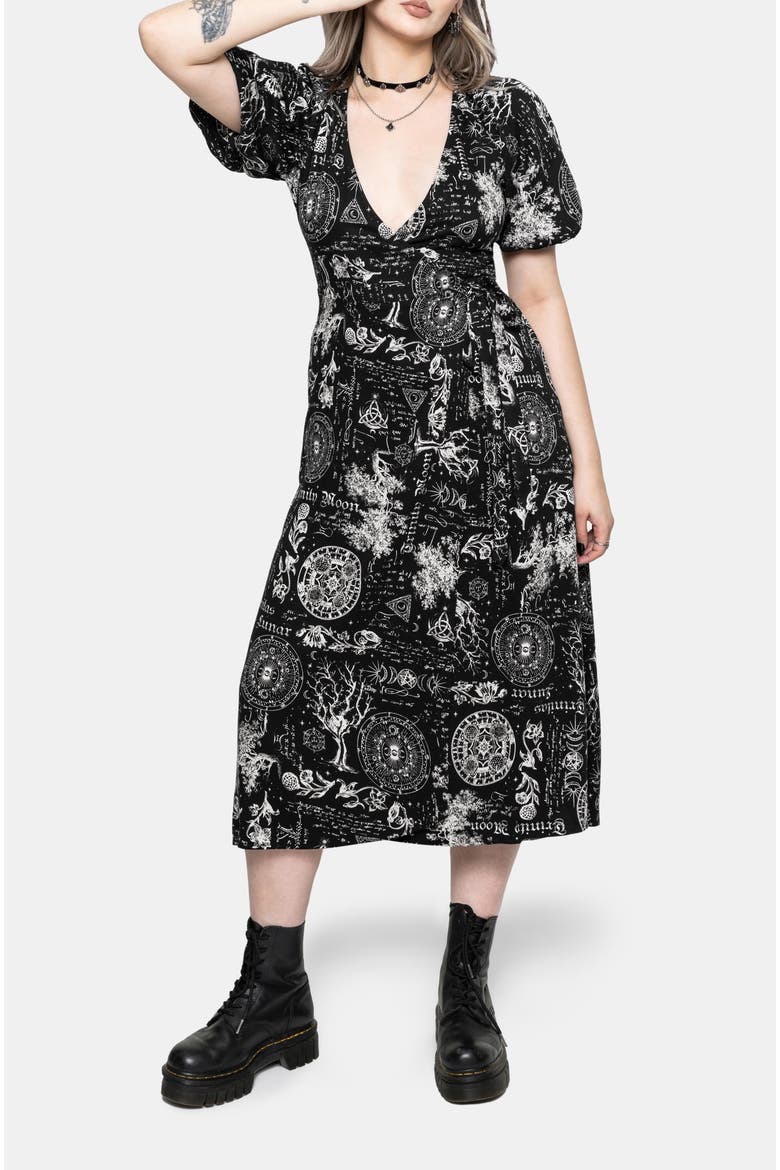V-Neck Midi Dress, Alternate, color, Black