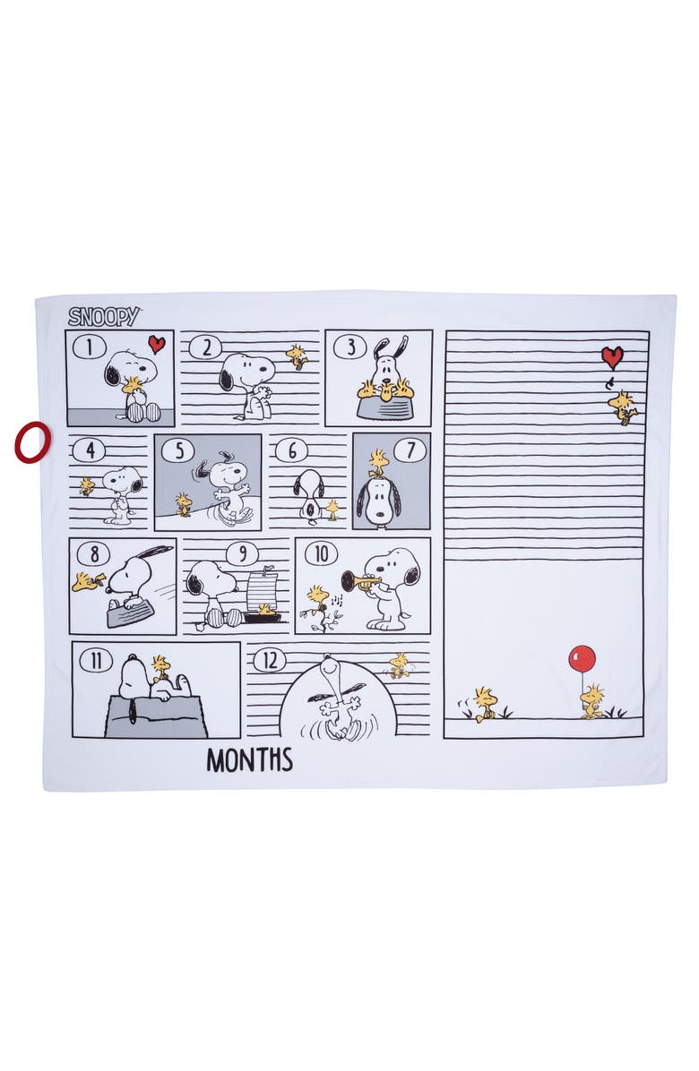 Lambs & Ivy Snoopy Milestone Photo Opportunity Fleece Baby Blanket, Alternate, color, White