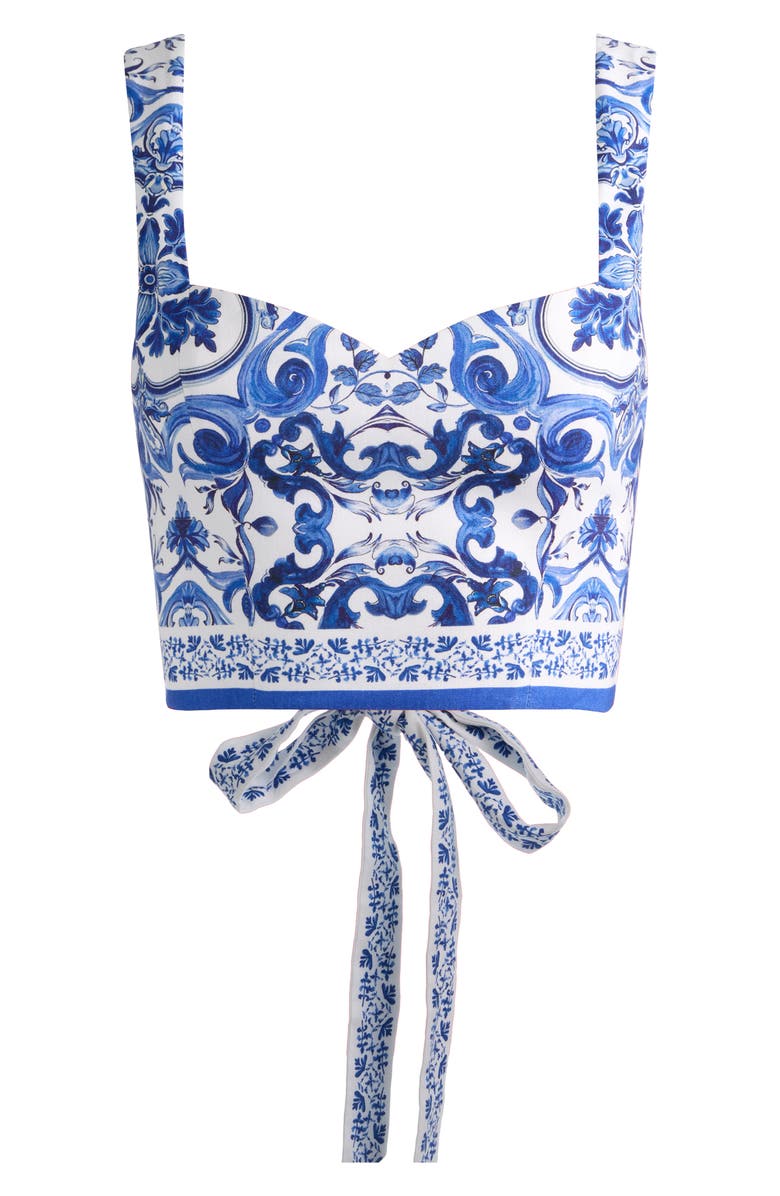 Alice + Olivia Miriam Tie Back Linen Blend Crop Top, Alternate, color, Solstice