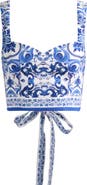 Alice + Olivia Miriam Tie Back Linen Blend Crop Top