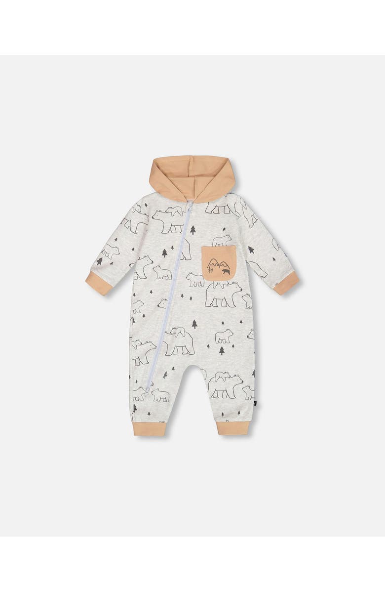 Deux par Deux Baby Boy's Organic Cotton Hooded Jumpsuit Gray Mix Printed Bears, Main, color, 