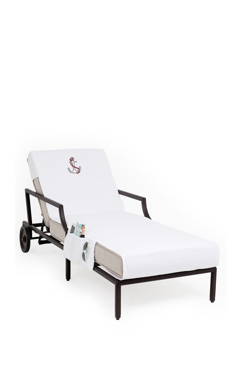 Linum Home Textiles 100% Turkish Cotton Anchor Embroidered Standard Size Chaise Lounge Cover With Side Pockets - White, Main, color, 