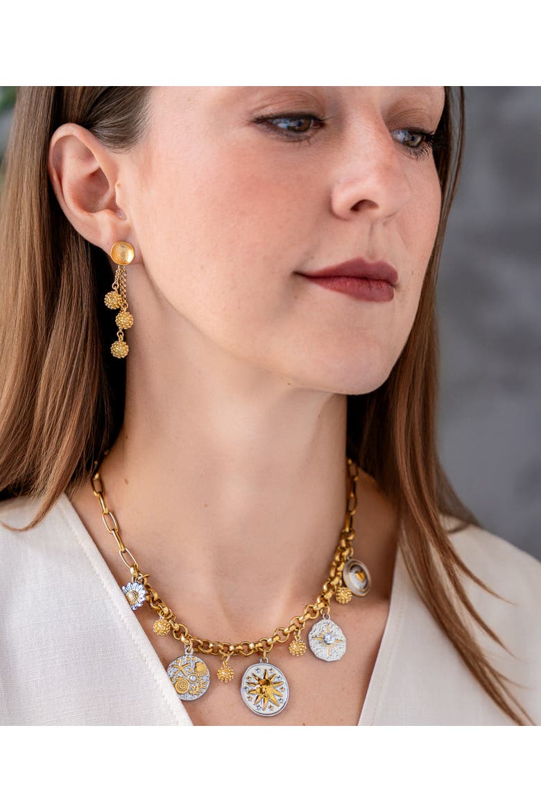 Mixed Metal Charm Necklace, Alternate, color, Gold