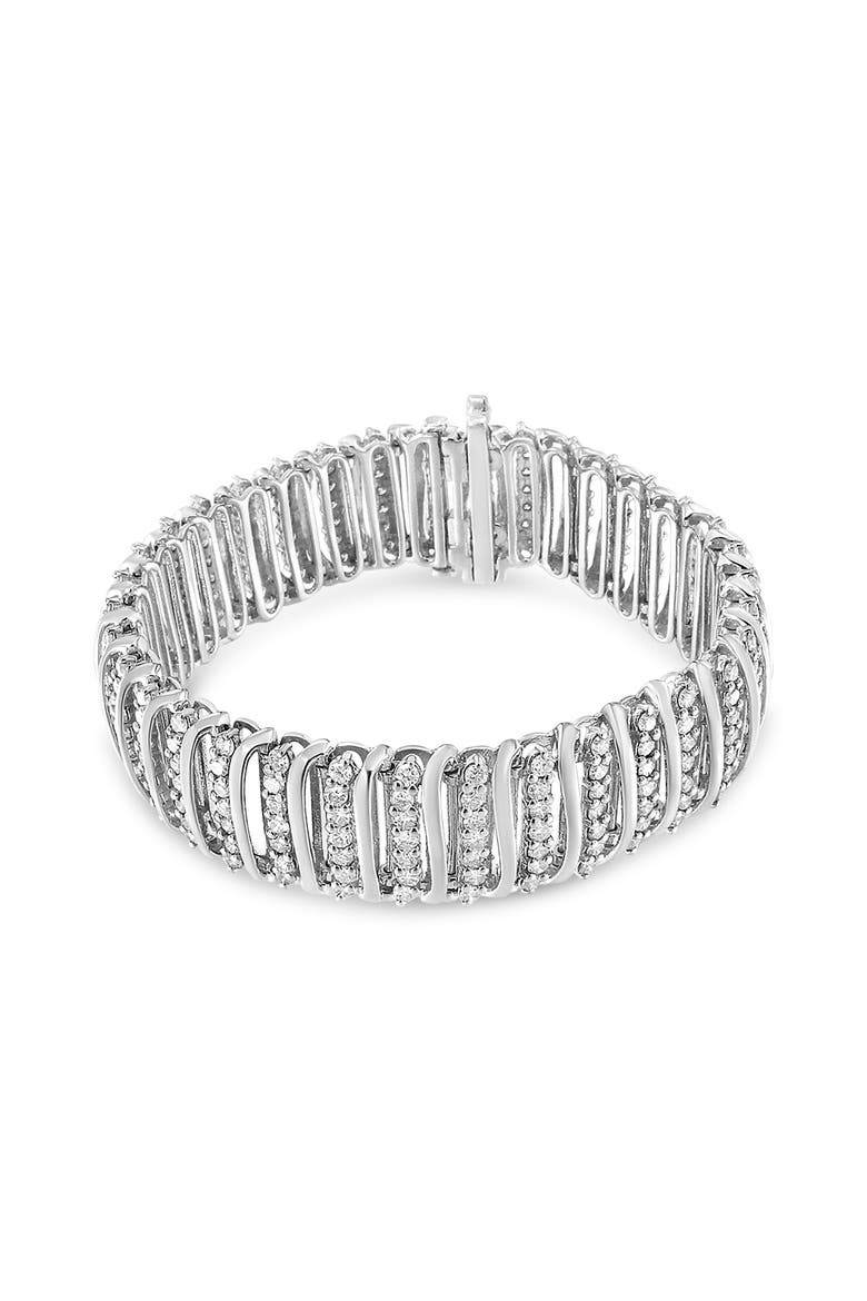 Silver 8 1/2 Ctw Diamond Chevron "S" Curved Link Tennis Bracelet, Alternate, color, White