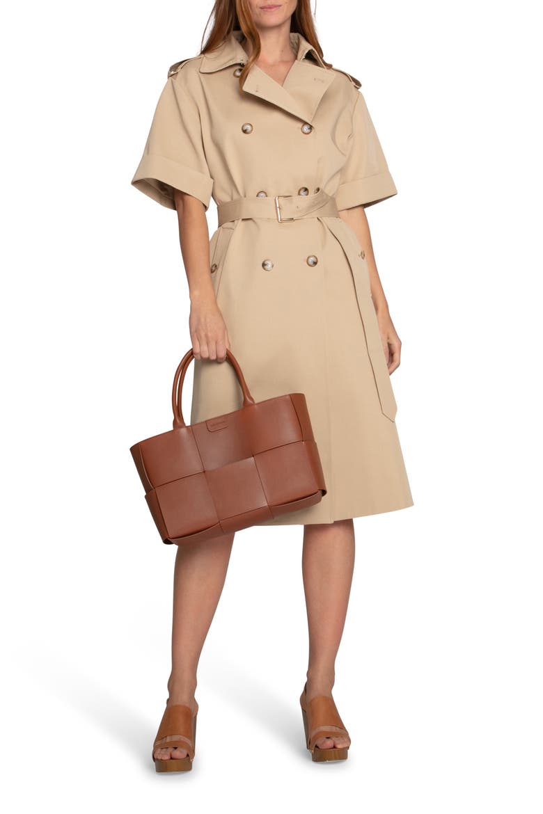 Dust & Daring Short Sleeve Cotton Blend Trench Coat, Alternate, color, CAMEL