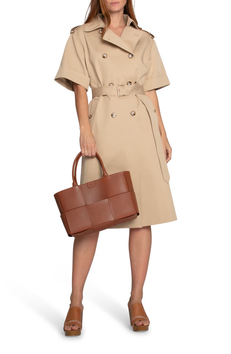 Belle & Bloom Dust & Daring Short Sleeve Cotton Blend Trench Coat, Alternate, color, Camel