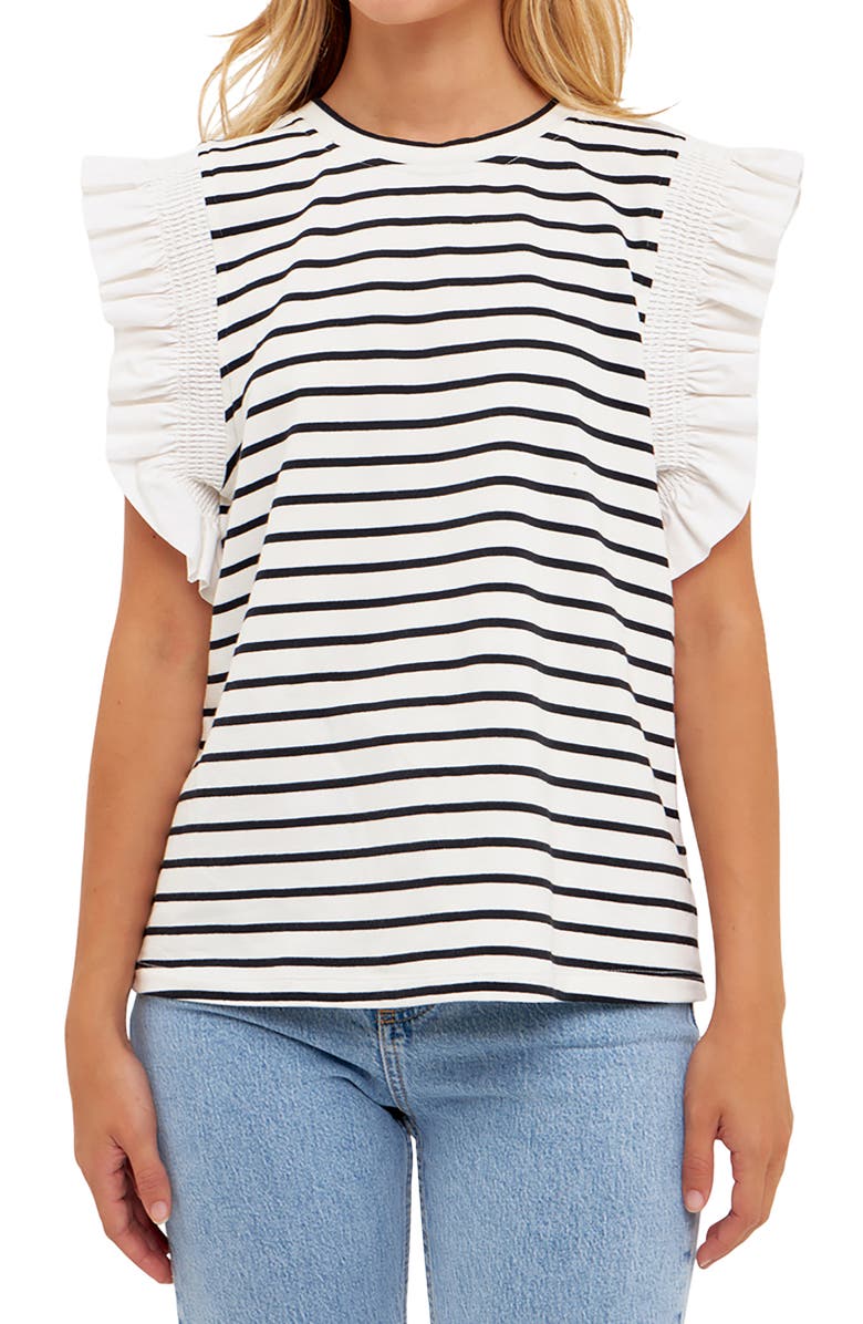 English Factory Stripe Flutter Sleeve T-Shirt, Alternate, color, 