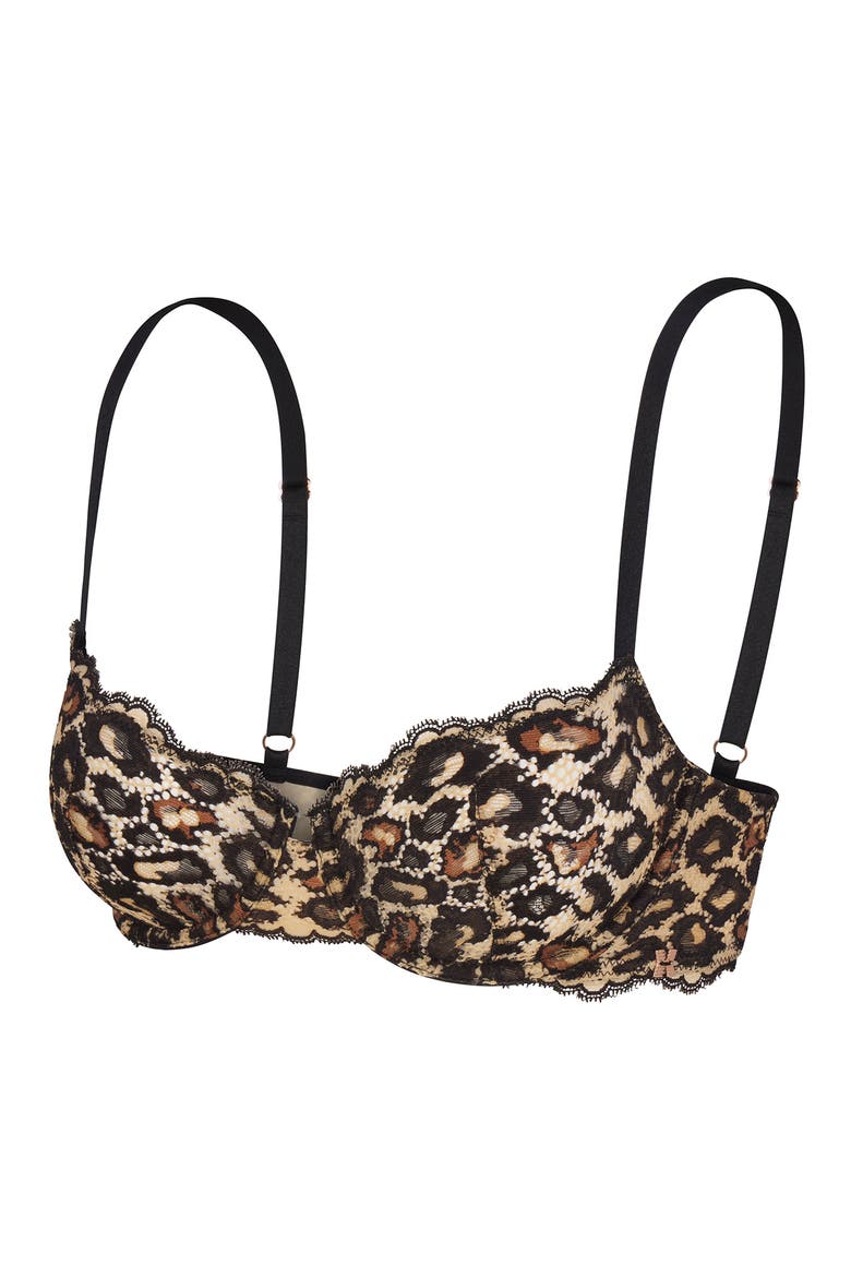 On the Prowl Lace Unlined Balconette Bra, Alternate, color, BEIGE BRULEE/DARK CHOCOLATE BR