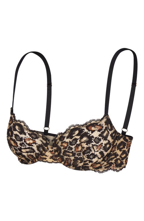 Savage X Fenty On The Prowl Lace Unlined Balconette Bra In Beige Brulee/dark Chocolate Br