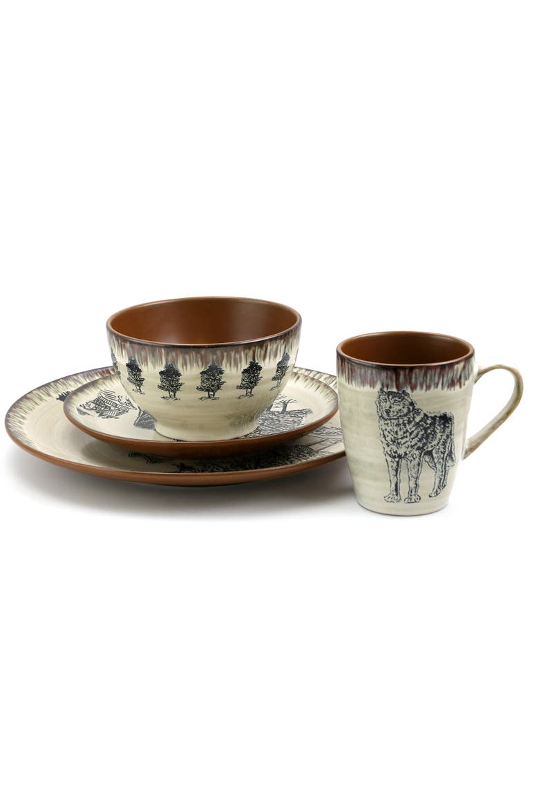 Majestic Wolf 16 Piece Stoneware Dinnerware, Alternate, color, Beige