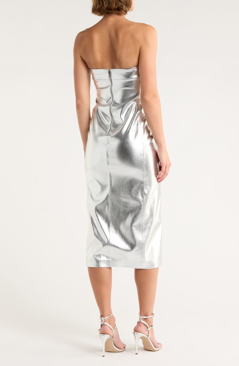 Alice + Olivia Kelly Metallic Faux Leather Skirt, Alternate, color, Silver