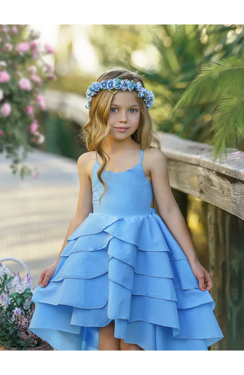 Mia Belle Girls Girls Pretty Petal Blues Tiered Dress, Alternate, color, Blue