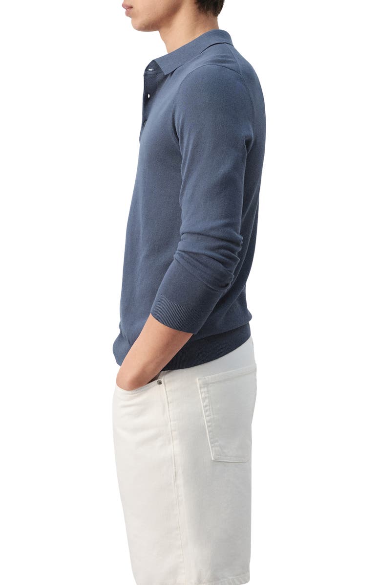 MANGO Long Sleeve Cotton Polo, Alternate, color, Indigo Blue