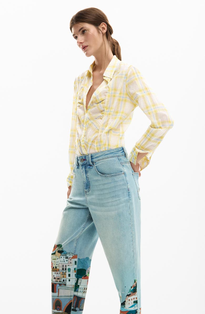 Desigual Graphic Print Ankle Taper Jeans, Alternate, color, Medium Blue