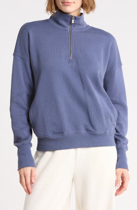 Rib Panel Quarter Zip Terry Pullover