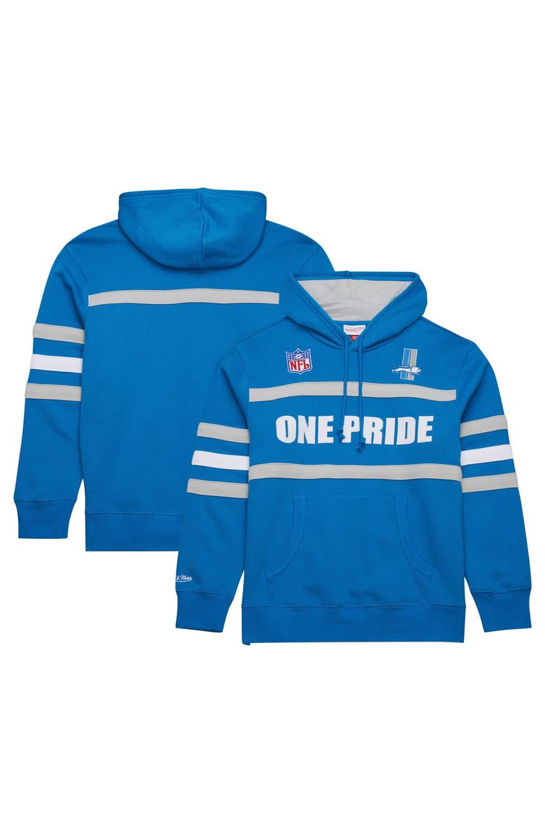 Mitchell & Ness Men's  Blue Detroit Lions Vintage Logo Head Coach Fleece Pullover Hoodie, Main, color, 