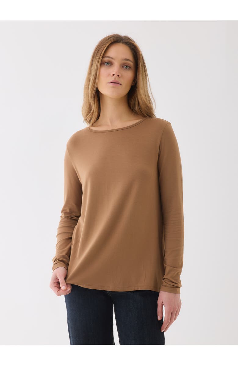 Majestic Filatures Soft Touch Long Sleeve Crewneck With Back Pleat, Main, color, Camel