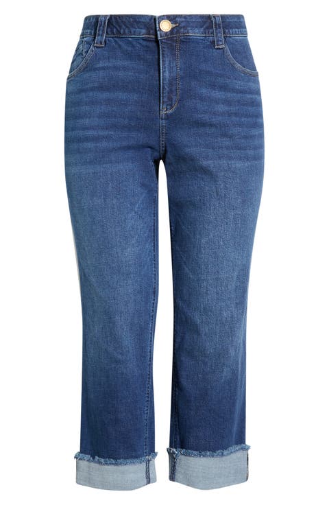Cuffed High Waist Straight Leg Jeans (Plus)