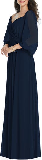 Convertible Neck Long Sleeve Chiffon Gown