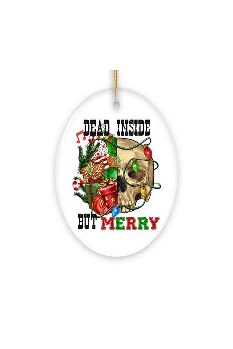 Dead Inside But Merry Christmas Skull Ceramic Ornament