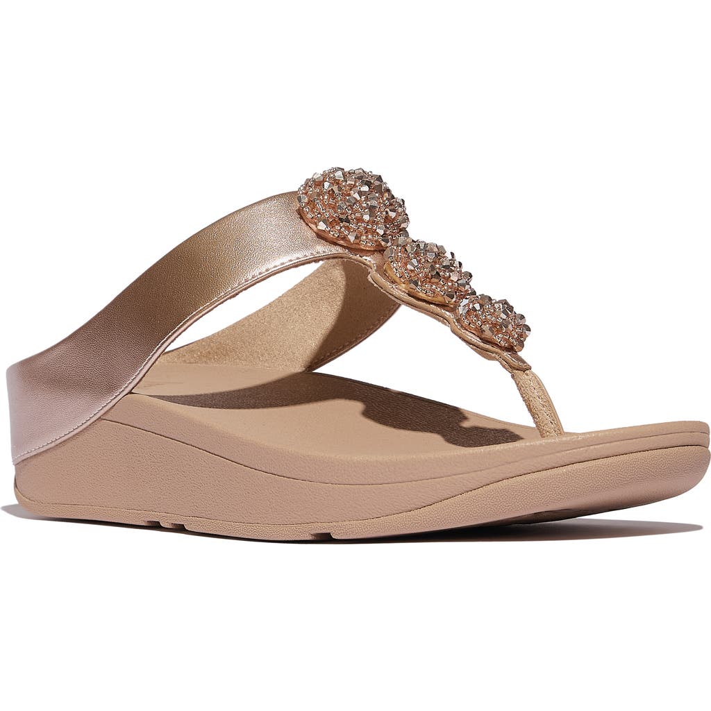Fitflop Fino Beadie-button Metallic Toe-post Sandals In Gold