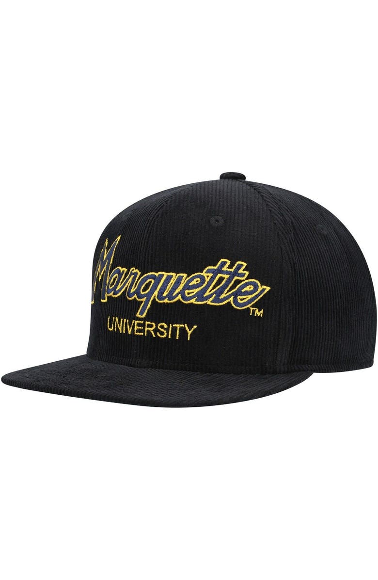 Mitchell & Ness Youth Mitchell & Ness Black Marquette Golden Eagles Corduroy Script Snapback Hat, Alternate, color, Black