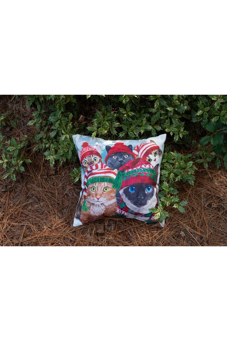 Winter Cats In Knitted Holiday Hats Christmas Throw Pillow 18" x 18", Alternate, color, Red