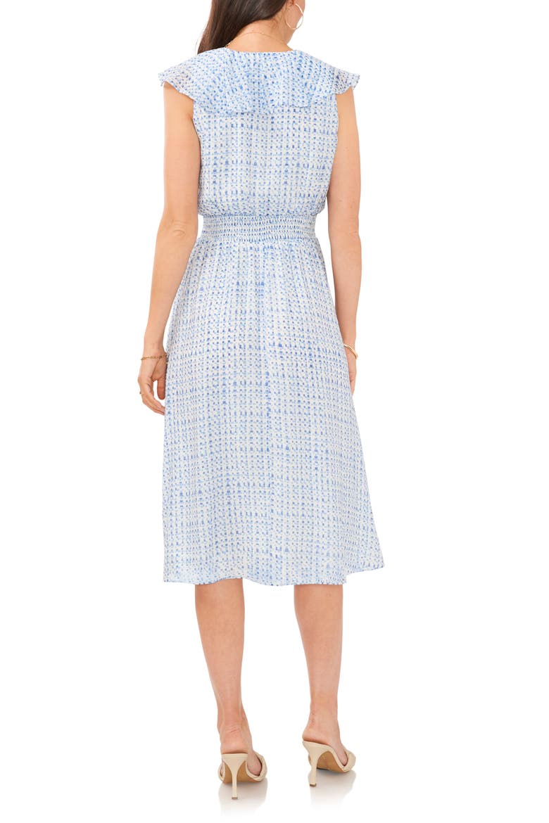 Geometric Print Smocked Waist Midi Dress, Alternate, color, AIRY BLUE